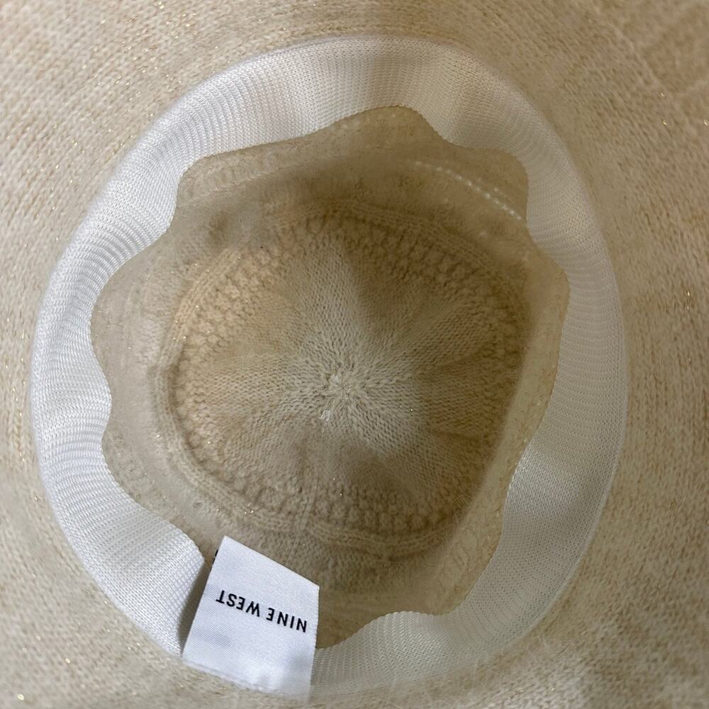 Nine West Rabbit Wool Blend Braided Knit Hat White Cream Gold Accents Winter - Picture 6 of 7